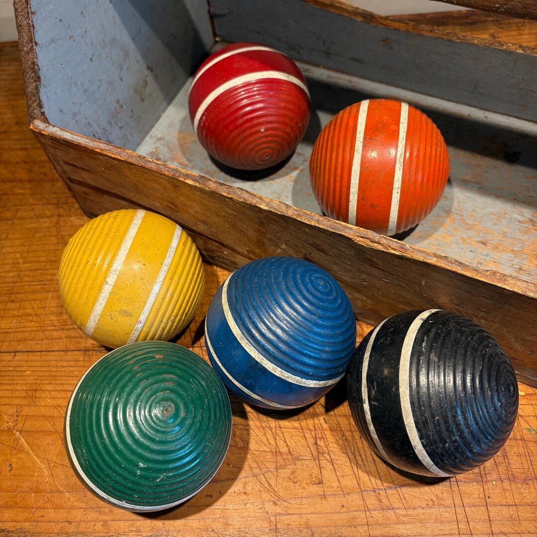 Authentic Vintage Croquet Balls, Set of Six, Red, Blue, Black, Green ...