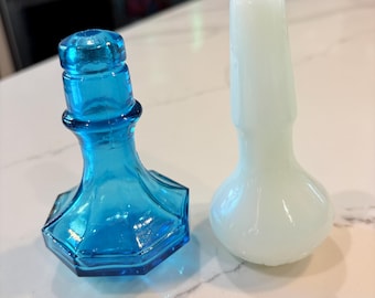 Vintage Bottle/ Decanter Stoppers, Milk Glass, Blue Empoli Glass, Diamond Point Design