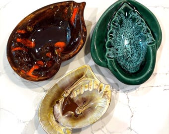 Vintage MCM Atomic Ashtrays, Organic Forms, Drip Glaze, Three Available