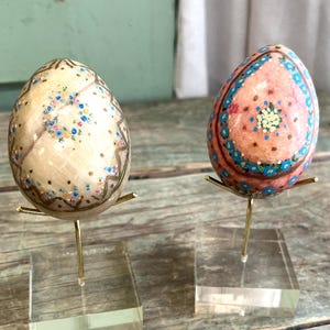 Vintage Hand-Painted Alabaster Egg on Lucite Stand