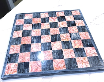 Tablero de ajedrez vintage de mármol de 33 cm (13 pulgadas) – Rosa y gris carbón