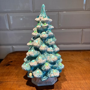 Vintage Lighted Ceramic Christmas Tree: Blue Green Gold Speckle Decor