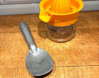 Vintage Juicer Glass Base Orange Top, Cast Aluminum Ice Cream Scoop