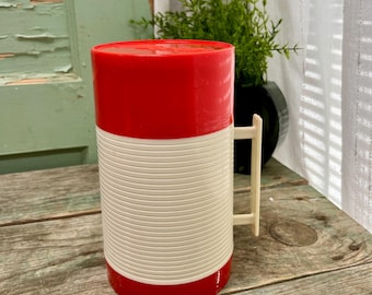Termo térmico vintage Aladdin Hy-Lo: recipiente para sopa rojo y blanco