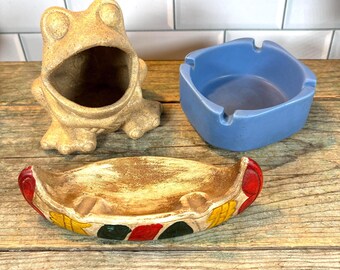 Vintage Ceramic Ashtray or Sponge Holder: Boho Hand-Painted Decor