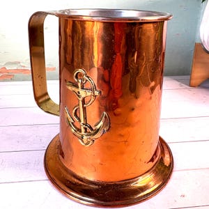 Vintage Colony of Virginia Denbigh Metalsmiths copper tankard with Brass Anchor and Handle