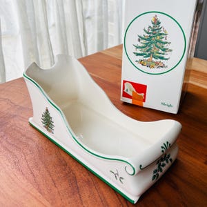Vintage Spode Christmas Tree Sleigh: Porcelain Wine Caddy