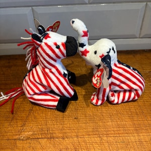 Ty Beanie Babies: Righty Elephant & Lefty Donkey - 2000 Republican Democrat Beanies