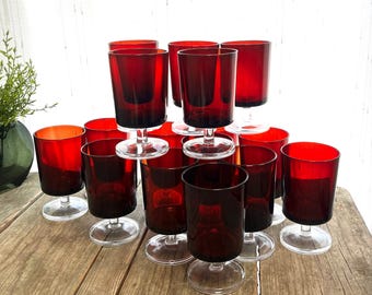 Vintage Luminarc Ruby Red Wine Glasses: Mid-Century Stemware