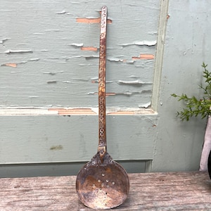 Antique Copper Skimmer: Hand-Forged Ladle with Star Detail