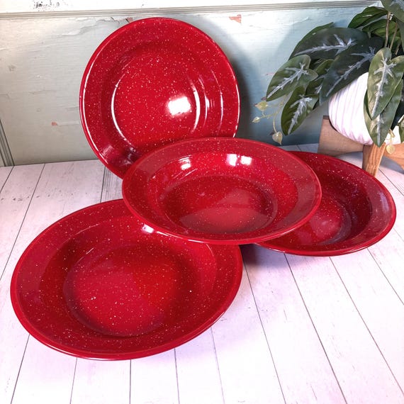 Vintage Enamelware Plates, Set of Four, 9