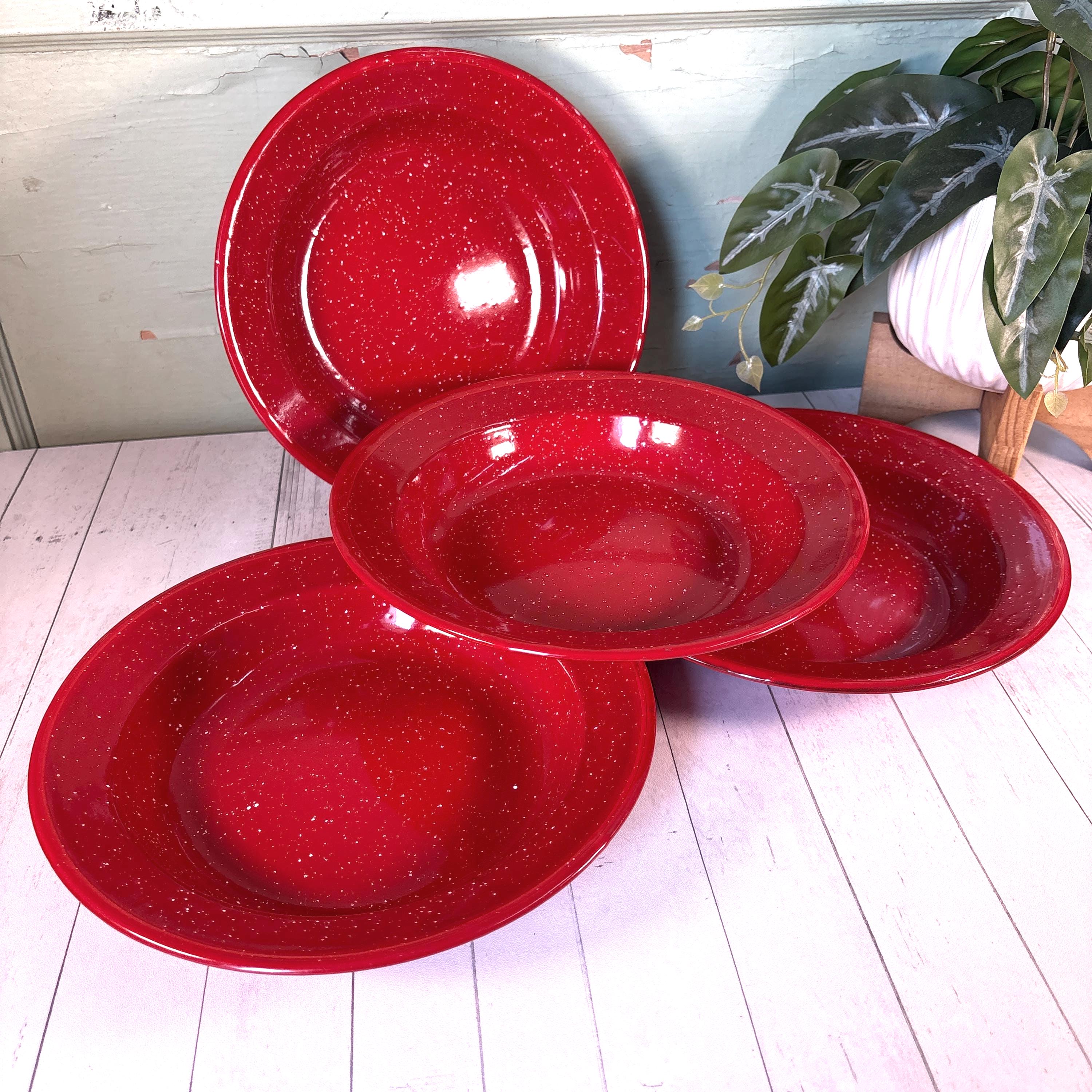 Vintage Enamelware Plates, Set of Four, 9