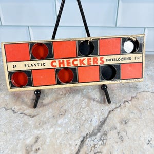 Vintage Interlocking Crown Plastic Checkers, in Original Box, 24 PCS