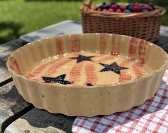 Vintage Three Rivers Pottery Americana Stars & Stripes 8" Quiche Pan