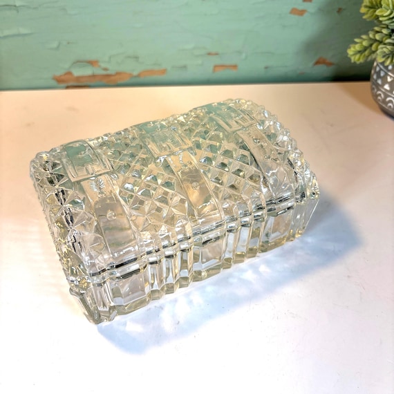 Vintage agate tray　W17.5cm Lサイズ Vintage Akro Agate Treasure Chest Pressed Clear Glass Trinket Box