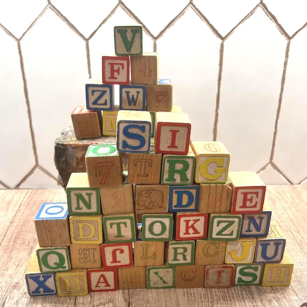 Vintage Wooden Alphabet Baby Blocks | 1960-1970's