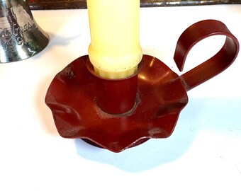 Vintage American Greetings 3" Old Red Metal Candle Holder With Finger Loop, Holiday Decor