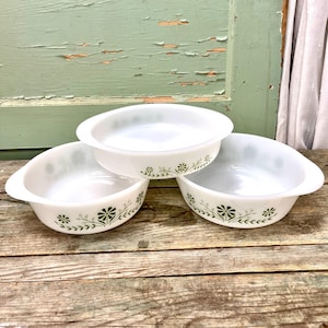 Vintage Glasbake Green Daisy Casserole Dish: 1970s Milk