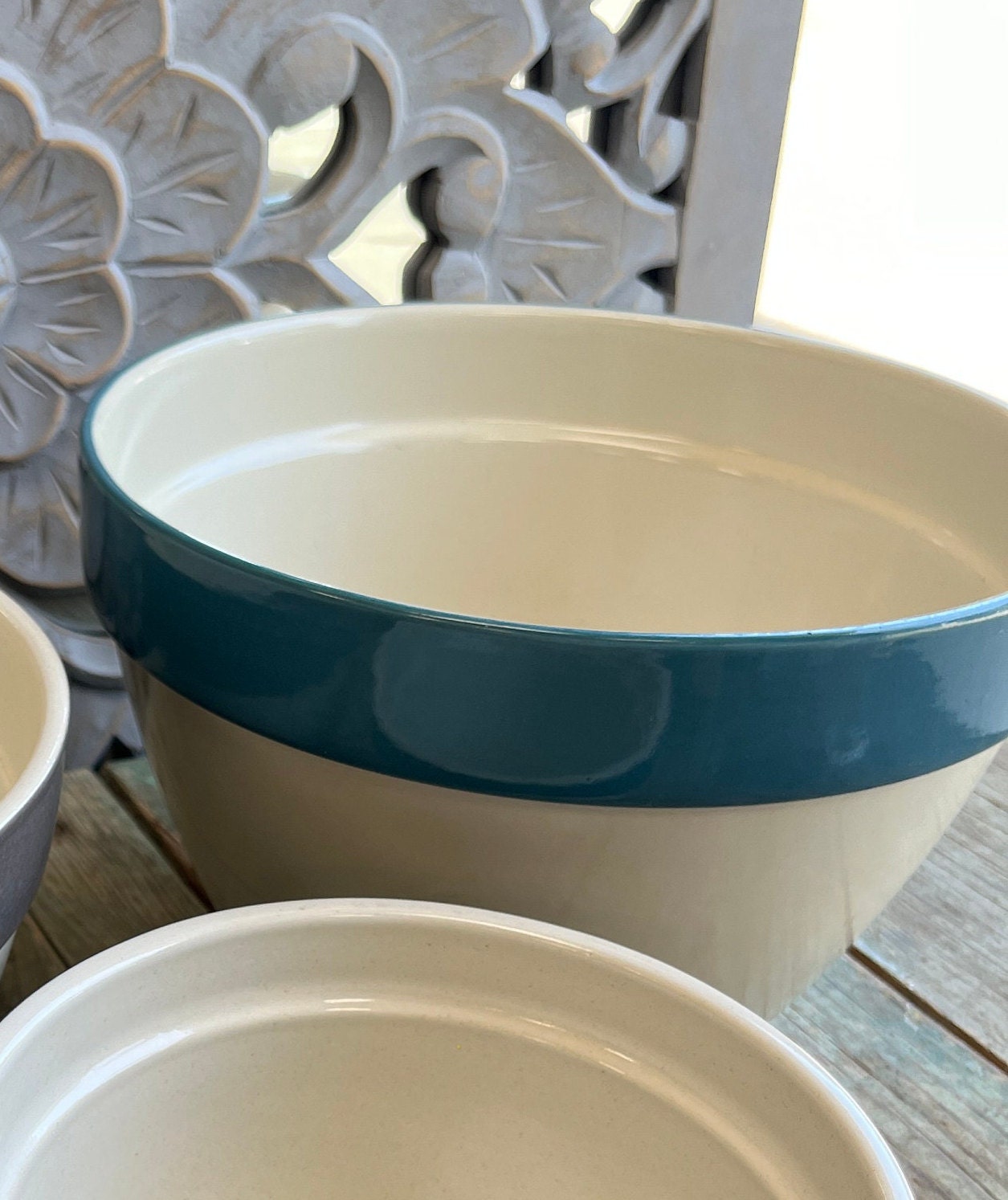 Vintage Large Stoneware Bowl by Over and Back, Made in Portugal