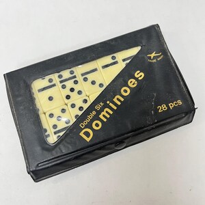 Vintage Double Six Dominoes Set, 1980s Vinyl Case, Small dominoes, 1.5" x .75", FREE SHIPPING GUARANTEE
