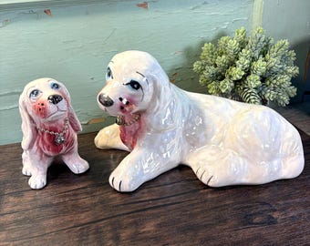 Vintage Lusterware Cocker Spaniel Figurines: Mother and Puppy Set