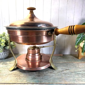 Vintage Bazar Francais Copper Chafing Dish: Mid-Century French Fondue Pot