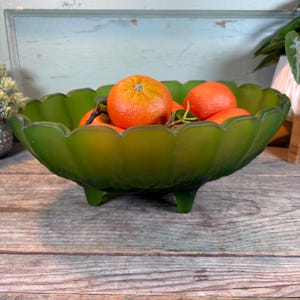 Frutero de vidrio verde esmerilado de mediados de siglo: diseño de cosecha de uva de Indiana