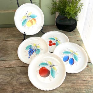 Vintage Westmoreland Milchglas Dessert Teller: Perlenrand Obst Design