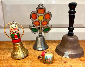 Vintage Bell Collection: Flower Suncatcher, Matryoshka Doll, Cowbell Keychain