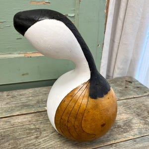 Vintage Gooseneck Gourd Art, Goose Sculpture, signed L. Tucker, hand painted and carved, FREE SHIPPING GUARANTEE