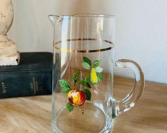 Vintage West Virginia Glass Fruit Pitcher with 22K Gold Accent