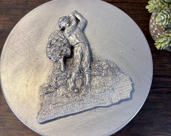 Vintage Metzke Pewter Golfer Tin: Collectible Golf Ball Stash Box