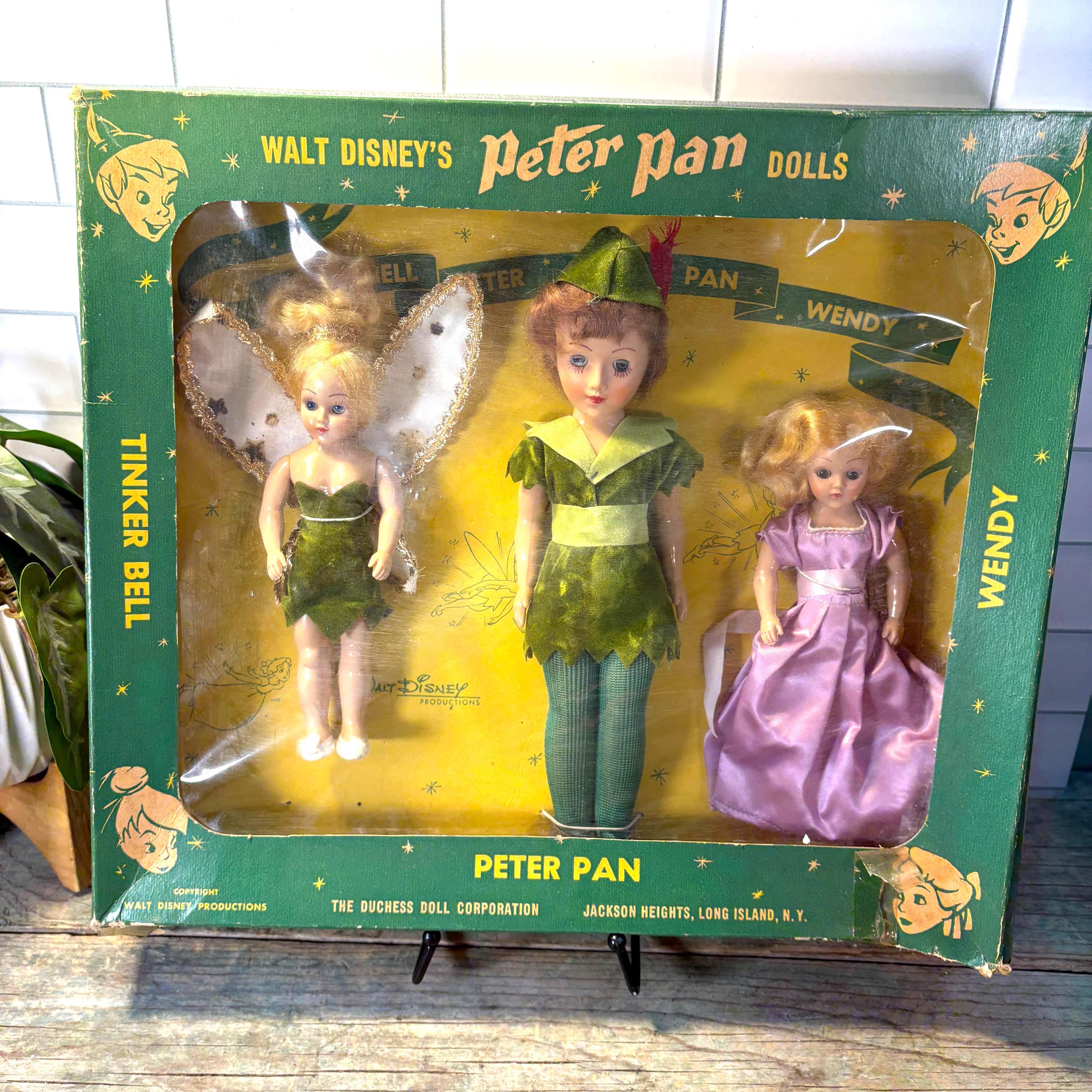 Vintage Disney Peter Pan, Tinker Bell, and Wendy Doll Set