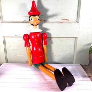 Vintage Wooden Pinocchio, Large Tall 28&quot; From Italy, 1960s,
