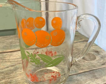 Brocca per succo d'arancia Anchor Hocking vintage: caraffa con foglie e arancia, anni '60
