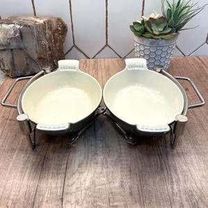 Vintage Double Serving Dish Set, Shell Handle Serving Bowls, Expandable Steel Trivet, Coastal Serveware, Buffet Serving Set