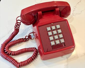 Vintage Red Desk Phone, Touch Tone Model 2500DM, Western Electric for Bell Systems