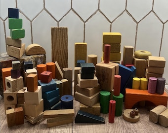 Vintage Wood Building Blocks – Classic Imaginary Play Toy | Sold by the Bag