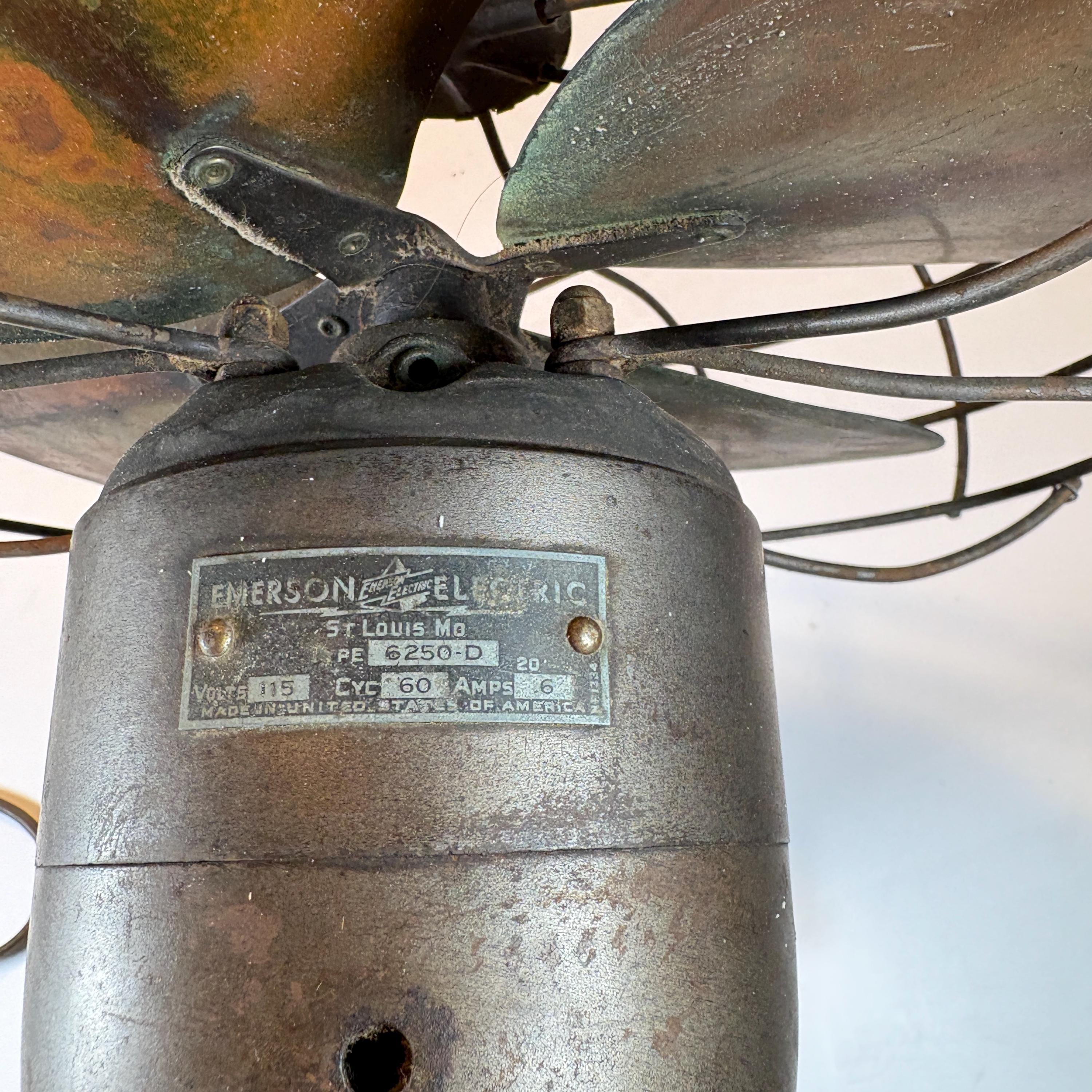 Vintage 1940s Emerson Electric Oscillating Fan Model 6250-D Brass