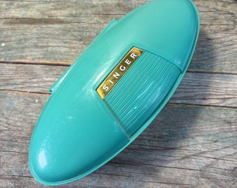 Vintage Singer Buttonholer Attachment Set: Aqua & Green Clamshell Cases