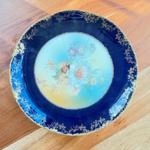 Antique R.C. Versailles Bavaria Plate: Hand Painted Floral Cobalt Decor
