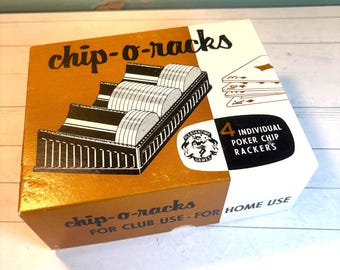 Porta fiches da poker Vintage Chip-O-Racks: set per serate di gioco retrò nella scatola originale