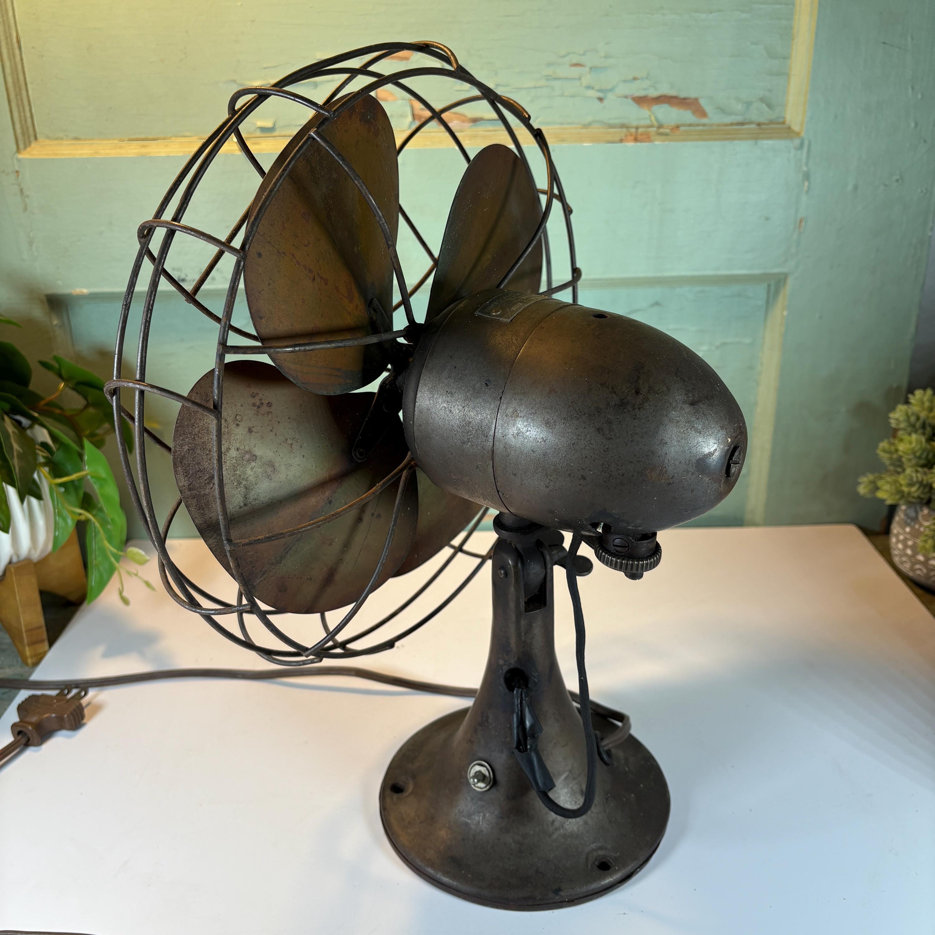 Vintage 1940s Emerson Electric Oscillating Fan Model 6250-D Brass