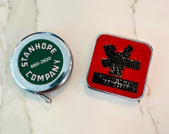 Vintage Pocket Tape Measures, Advertising Art, 2 Wooden, 2metal pocket tape measures, 4 available, sold separately. FREE SHIPPING GUARANTEE