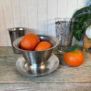 Vintage Stainless Steel Barware Set: Serving Bowl, Mixing Cup, Cocktail Recipe Tumbler