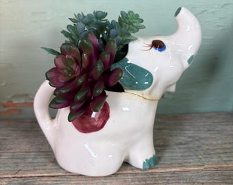 Vintage Ceramic Elephant Planter: Hand Painted Figural Creamer, 1970s