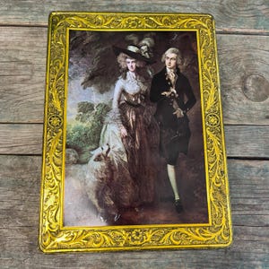 Vintage Strudel Tin, Victorian painting "The Morning Walk" by Thomas Gainsborough, large 12" x 9" x 2.5"  FREE SHIPPING GUARANTEE