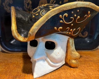 Vintage Bluemoon Venice Casanova Mask: Handpainted Papier-Mâché, Gold Leaf
