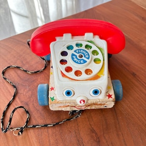 Vintage Fisher Price Chatter Phone 747 - 1960s Rotary Pull Toy