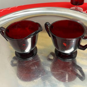 Royal Ruby sugar bowl and creamer, vintage Anchor Hocking, mid century, Free shipping guarantee
